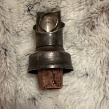 Vintage Silver Tone Plated Wine Bottle Pourer And Stopper With Cork Base Bar