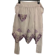 Vintage Lavender White Floral Handkerchief Hem Sheer Organza Half Apron