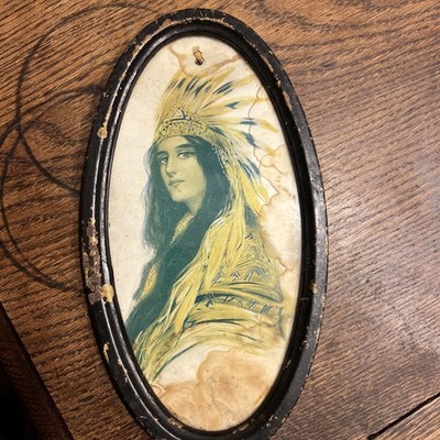 ANTIQUE FRAMED PRINT OF NATIVE AMERICAN INDIAN  GIRL WOMAN