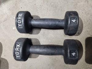 York Vintage Dumbells-4lb pair Pre Usa roundhead dumbells