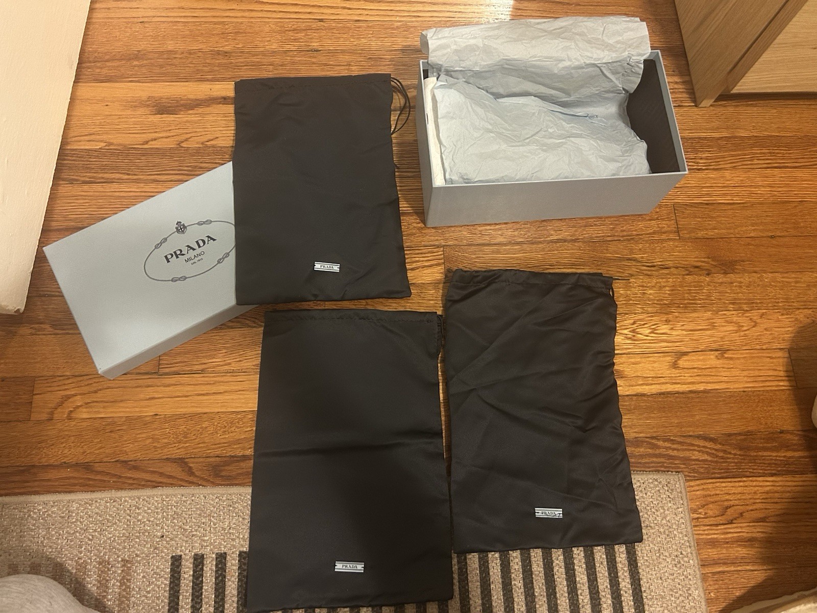 PRADA Women's Black Semi Pointed Toe Leather Flats with Blue Bow Accent - EU 38 thumbnail 4