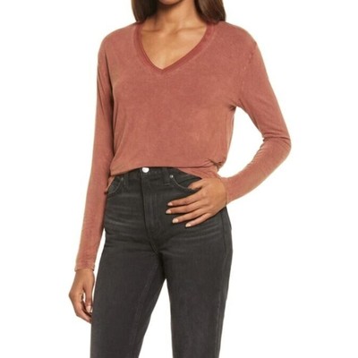 Treasure & Bond Womens Mineral Wash Long Sleeve T-Shirt Rust Sequoia Medium $45