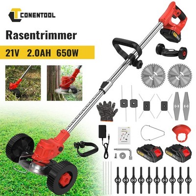 CONENTOOL Akku Rasenmäher 5-in-1 für den Garten 21V 650W mit Hilfsrad 1/2 x Akku