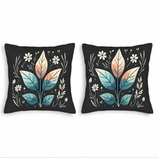 Set of 2 18x18in Throw Pillow Covers - Elegant Floral Design with Teal 