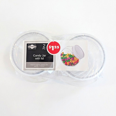 Greenbrier International 2-Pack Clear Plastic Round Candy Jars 12.5 oz Screw Lid
