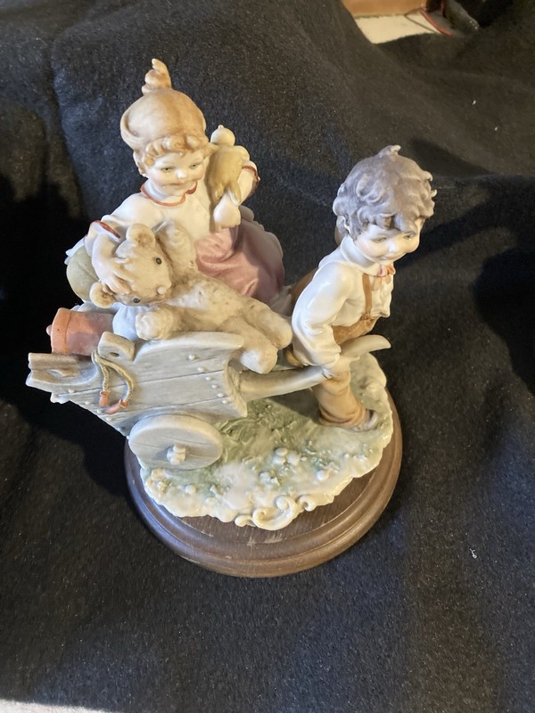 VTG Rare Capodimonte Signed B. Merli Boy Pulls Wagon