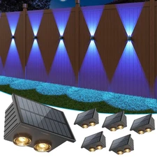 Solar Fence Lights 6 Pack, Color Glow LED Up and Down Wall Lights, IP65 Water...