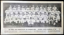 1939 Cincinatti Reds Champions Team Photo - Wheel Cafe Restaurant Menu - RARE