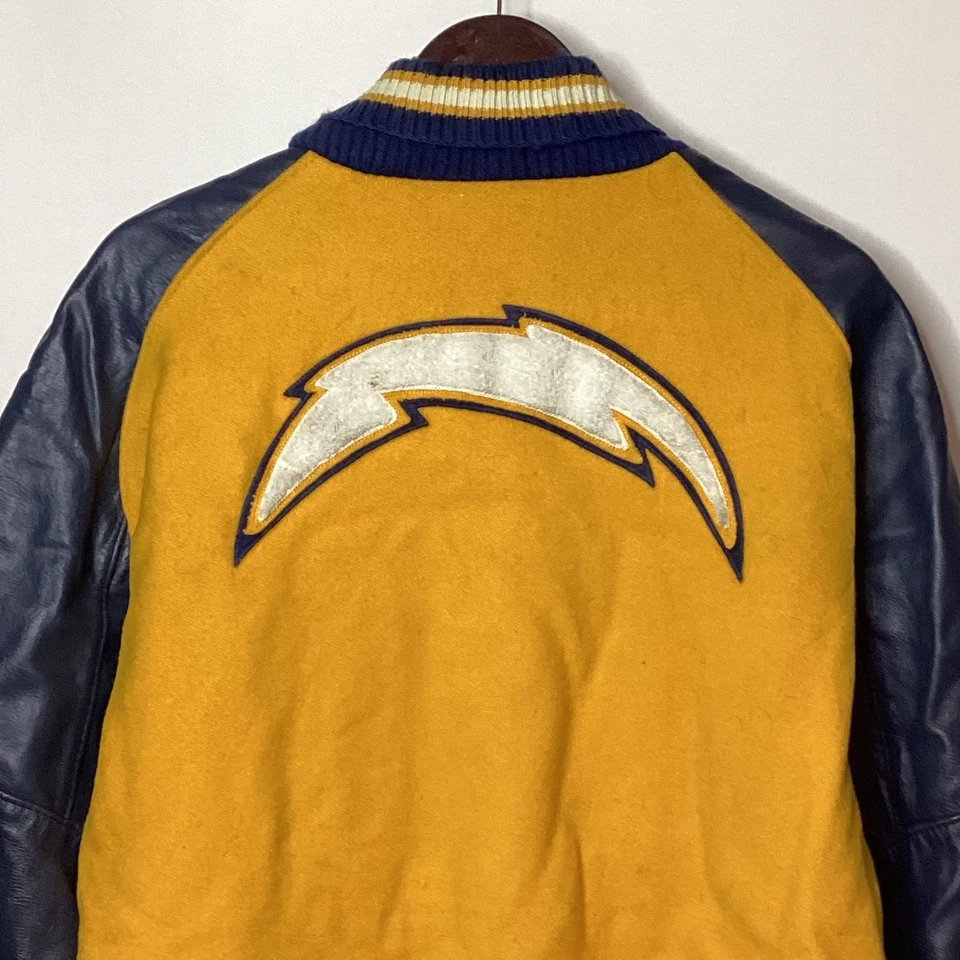 De Colección DeLong Para Hombres Los Angeles Chargers Chaqueta Universitaria Lana Cuero NFL Fútbol Foto 2 de 4