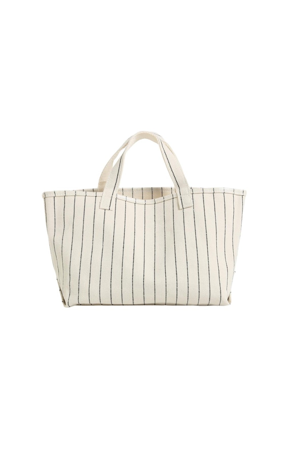 Jeelow Small Canvas Tote Bag for Women Striped Structured Mini 2 Tone Black