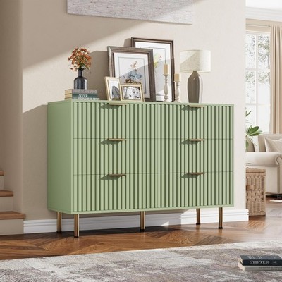 6-Drawer Dresser, Modern Wooden Bedroom Chest of Drawers With Storage Drawers, Farmhouse Style TV Stand for Living Room, Bedroom, Hallway, Green