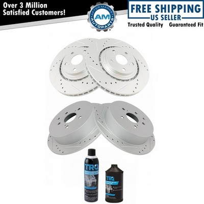 Front Rear Performance Drilled Slotted Coated Rotors w/ Fluids for Toyota