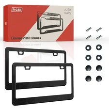 2PCS Stainless Steel Universal Black License Plate Fit With Cover Screw Caps