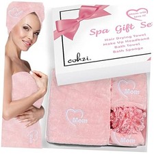 Hair Towel Spa Gifts for Mom - Microfiber Hair Drying Towel Wrap Pink Love Mom