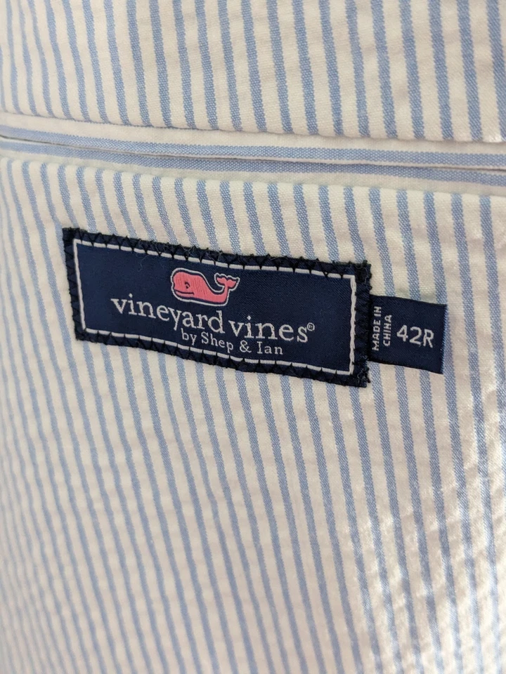 Blazer Vineyard Vines 42R Seersucker Algodón Azul Blanco Rayas Chaqueta Hombres Preppy Foto 3 de 4