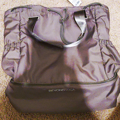 Beyond Yoga Gray Polyester Drawstring Backpack Large 4 Pockets Adjustable