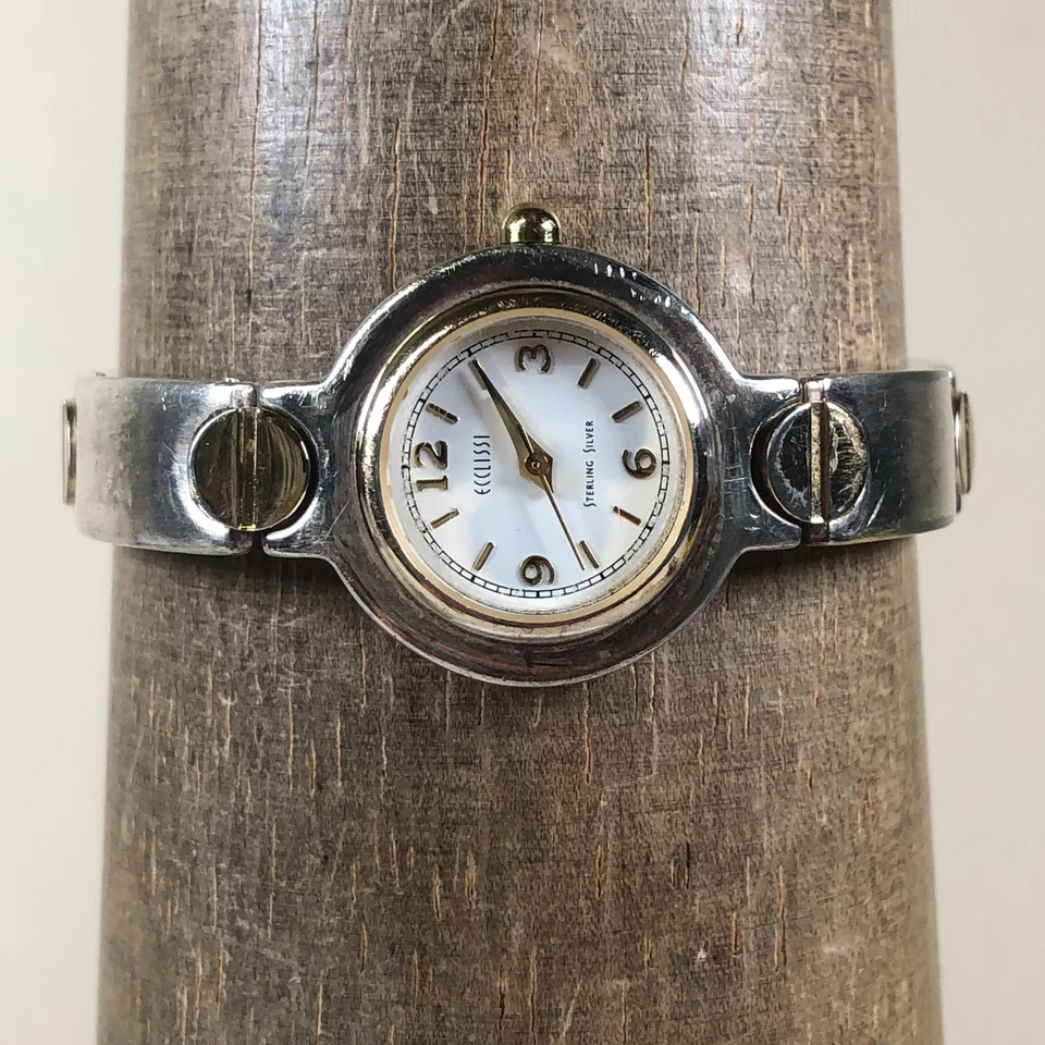 Vtg Ecclissi Women ES-2639 Two Tone Sterling Silver  Quartz 25mm Watch 6 3/4" - Image 2 of 4