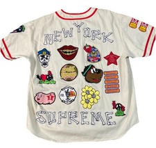 2021 Supreme Patches Denim Baseball Jersey Natural Mens Sz XL