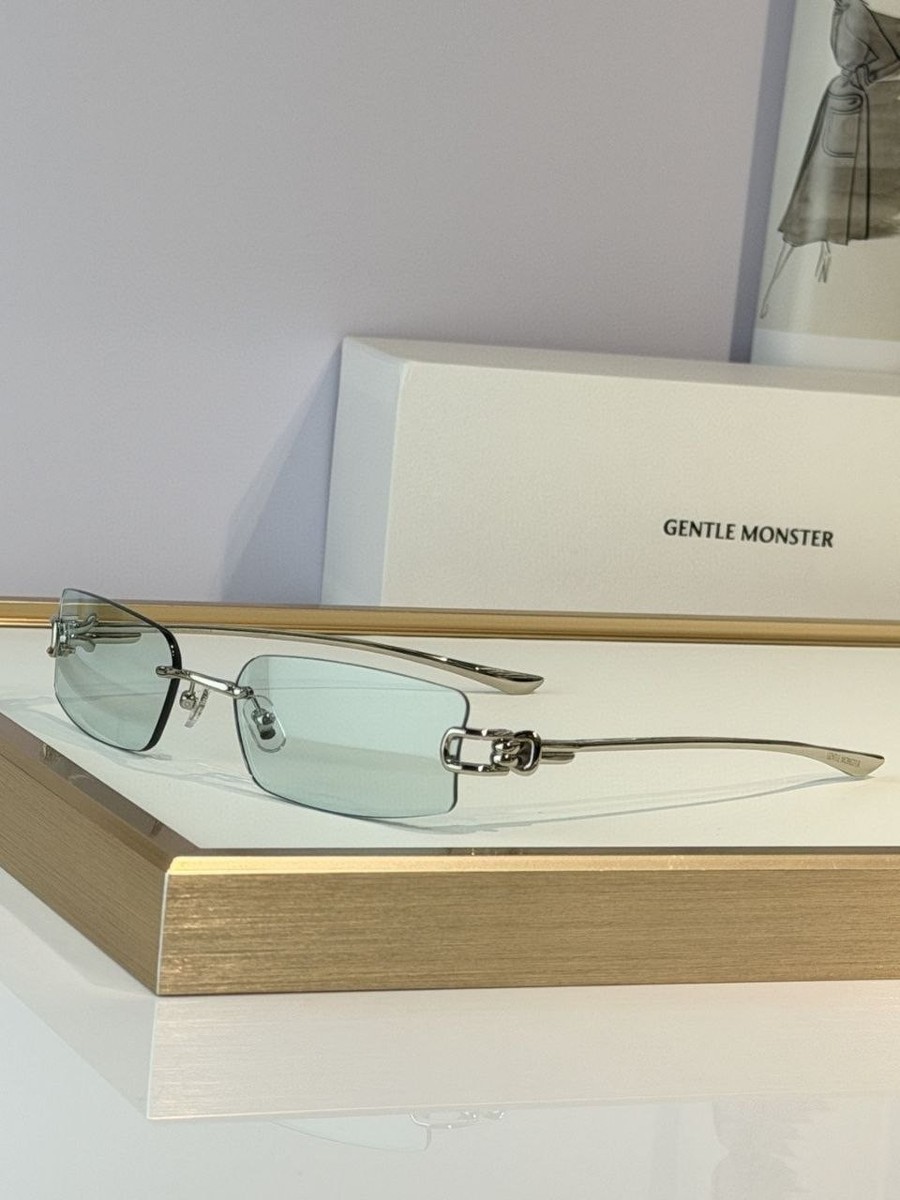 Gentle Monster Sunglasses Rimless Rectangle Blue Tint Silver Frame