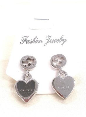 GUCCI Interlocking G Heart Drop Earrings Silver 925 Authentic Italy Made Used