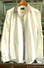 Burton Men's White 2Tone Long Sleeve Smart Casual Slim Fit Shirt Size 15.5 - 16"