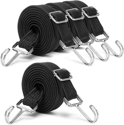 Black Adjustable Bungee Cords with Hooks Set,80'' Long Flat Heavy Duty Elasticity