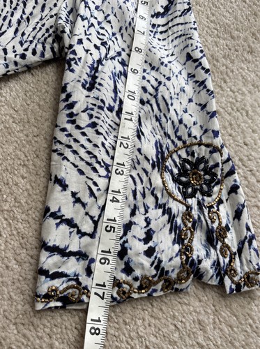 Top tunica donna morbidi dintorni PL batik impreziosito da perline blu bianco bella - Foto 16 di 18