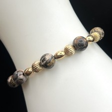 Leopard Skin Jasper Beaded Gemstone Bracelet 1/20 14K Gold Filled