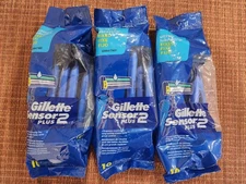 3 PACK GILLETTE SENSOR 2 PLUS ULTRAGRIP LUBRASTRIP FIXED 10 DISPOSABLE RAZORS EA