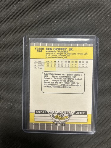 1989 Fleer - Ken Griffey Jr #548 (RC) - Picture 2 of 2