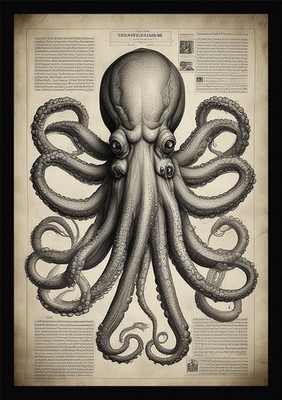 Moody Octopus gerahmtes Wandbild Poster Leinwanddruck Bild