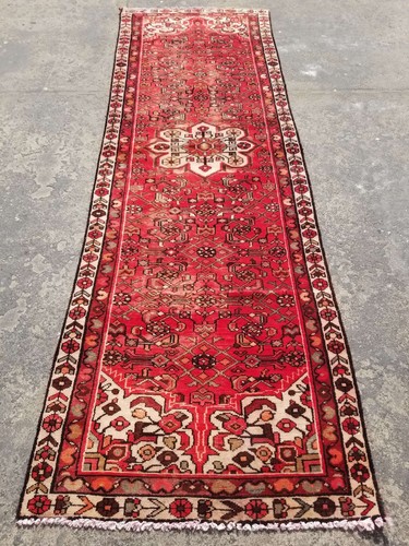 Distressed Vintage Handmade Hamadan Wool Multicolor Runner Rug 300x198cm