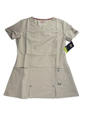 Dickies Xtreme Stretch V-Neck Scrub Top Dark Khaki Stretch Pockets Medical XXS