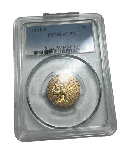 1911-S Indian Head $5 Half Eagle Gold Coin PCGS AU58