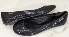Coach Women's Shimmer Ballet Flats Black Sequin Round Toe Q499 Party Glam Size 8