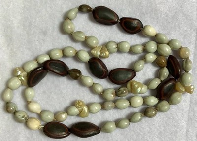 30'' Vintage Necklace, Job's Tears Beads, Natural Seed Beads, Seashell, JWL-1202