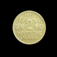 2 DM 1951 G &Auml;hren und Trauben Deutsche Mark sehr sch&ouml;n erhaltene Kursm&uuml;nze