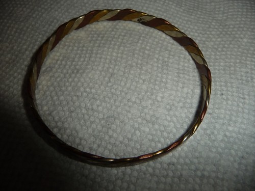 TAXCO TRI COLORED 1/4" W BANGLE COPPER SILVER & GOLD TONE BRACELET #15/5-K - Picture 4 of 5