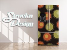 Abstract Orbit Circles Retro Green Red Fridge Freezer Wrap Side Door Vinyl Decal