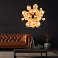 Pendelleuchte HäNgelampe Deckenleuchte Esszimmerlampe Glas Amber Gold D 55 Cm