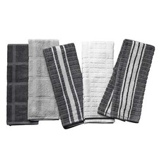 Kitchen Towels, Gray White, 5 Pack Set