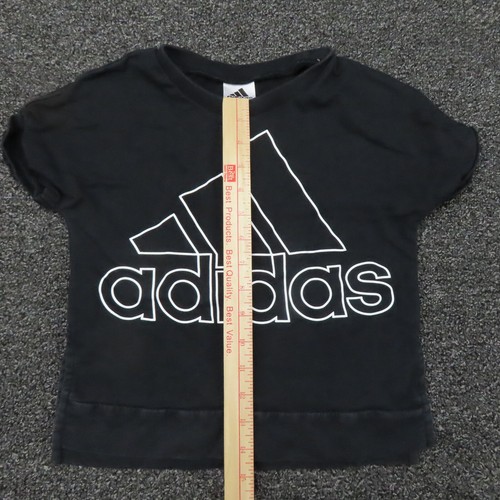 Adidas Shirt Girls Small Black Cropped Short Sleeve Breathable Running Youth Gym - Picture 4 of 8