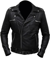 Mens Negan Jeffrey Dean Morgan Walking Dead S7 Biker Black Leather Jacket