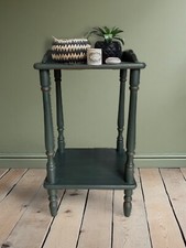 Vintage Painted Dark Teal Green Side Occasional Bedside Lamp Table with Shelf