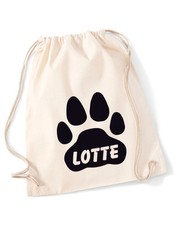 Beutel Motiv Pfote inkl. Name Hipster Tasche Baumwollbeutel Gymbag Turnbeutel