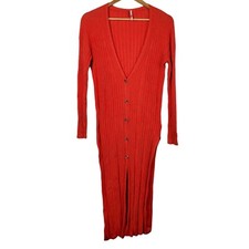 Free People OB945264 Ribbed Orange Knit Duster Cardigan Sz XS