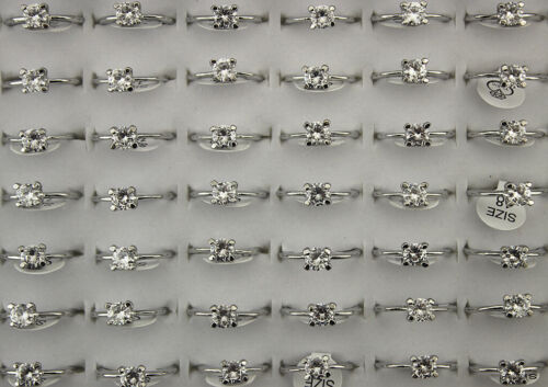 Fashion Wholesale Lots 60pcs Wedding Jewelry Clear Cubic Zirconia Silver P Rings - Picture 1 of 6