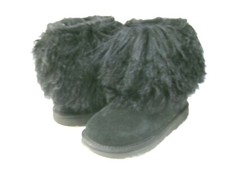 UGG CLASSIC SHORT II FLUFF CUFF WOMEN/ KID SHORT BOOTS BLACK US KID 5 / WOMEN 7