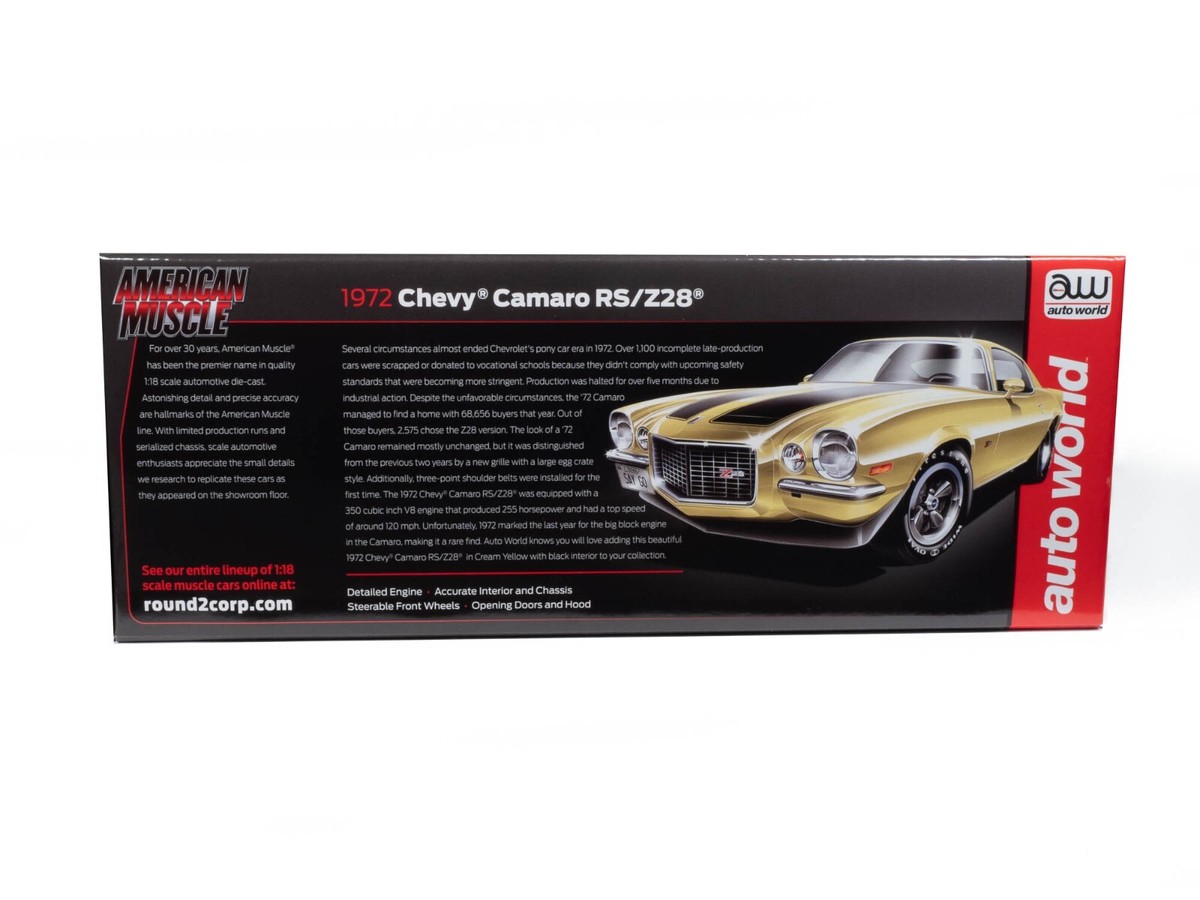 Auto World 1972 Chevrolet Camaro RS Z28 Cream Yellow 1/18