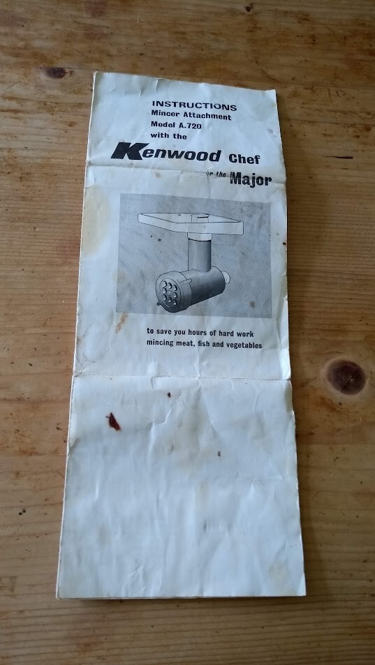 Vintage Kenwood Mincer Model A720 Attachment for use with Chef and
